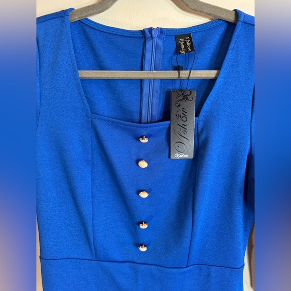 NWT Vfshow Women's Solid Blue 3/4 Sleeve Mermaid Bodycon Dress Size Small - Picture 6 of 15